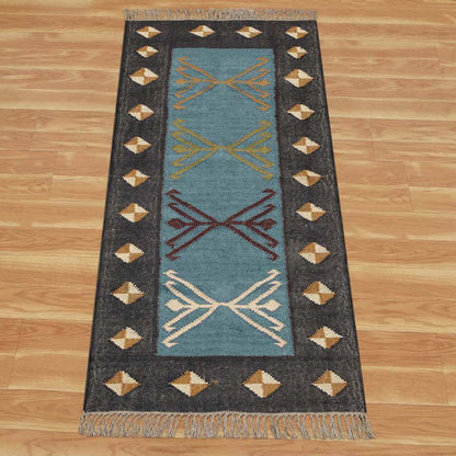 Indian Hand Woven Jute Kilim Runner Gray Multicolor Kitchen Rug - Indian Rug Store