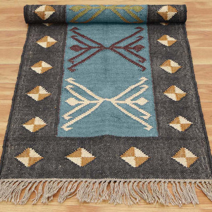 Indian Hand Woven Jute Kilim Runner Gray Multicolor Kitchen Rug - Indian Rug Store