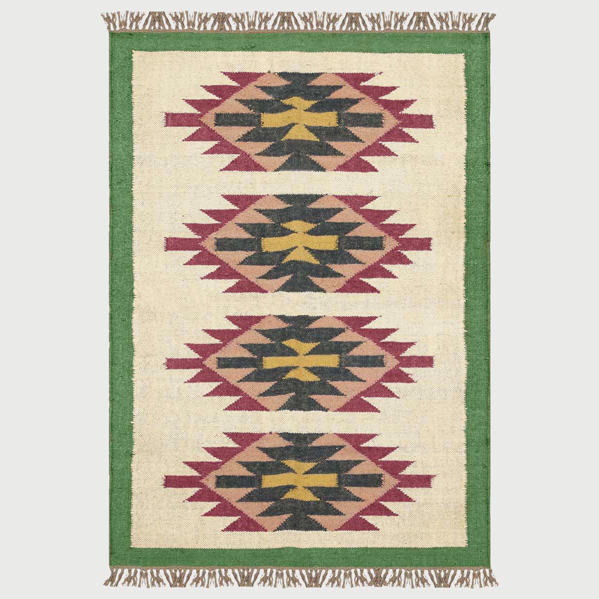 Green Multicolor Hand Woven Home Decor Wool Jute Rug - Indian Rug Store