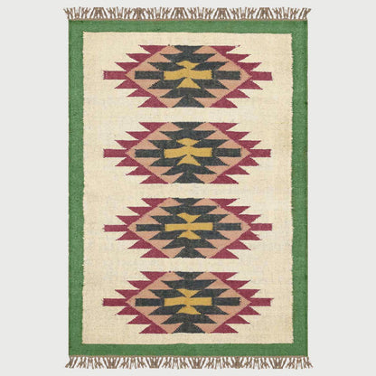 Green Multicolor Hand Woven Home Decor Wool Jute Rug - Indian Rug Store