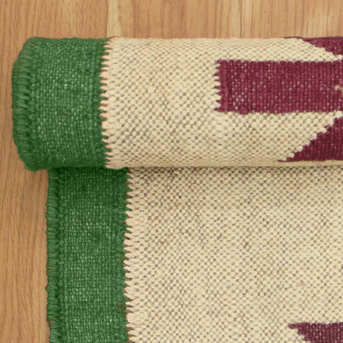 Green Multicolor Hand Woven Home Decor Wool Jute Rug - Indian Rug Store