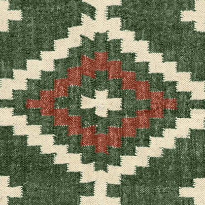 Geometric Hand Woven Dark Green Brown Interior Decor Wool Jute Rug - Indian Rug Store