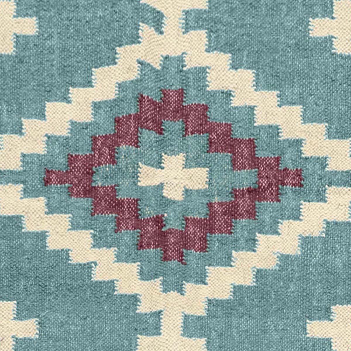 Farm House Turquoise Blue Dull Purple Hand Woven Wool Jute Rug - Indian Rug Store