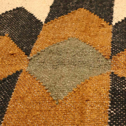 Indian Hand Woven Geometric Yellow Multicolor Wool Jute Rug - Indian Rug Store