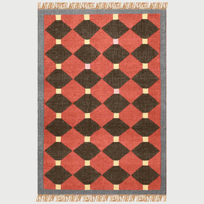 Geometric Maroon Gray Hand Woven Home Decor Wool Jute Rug - Indian Rug Store