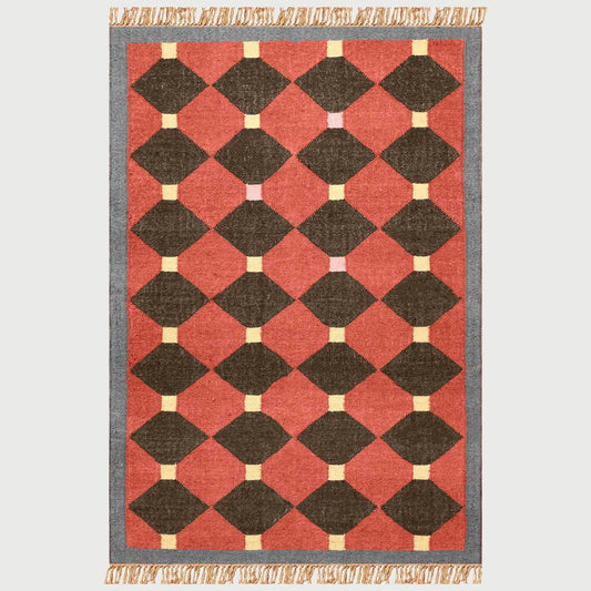 Geometric Maroon Gray Hand Woven Home Decor Wool Jute Rug - Indian Rug Store