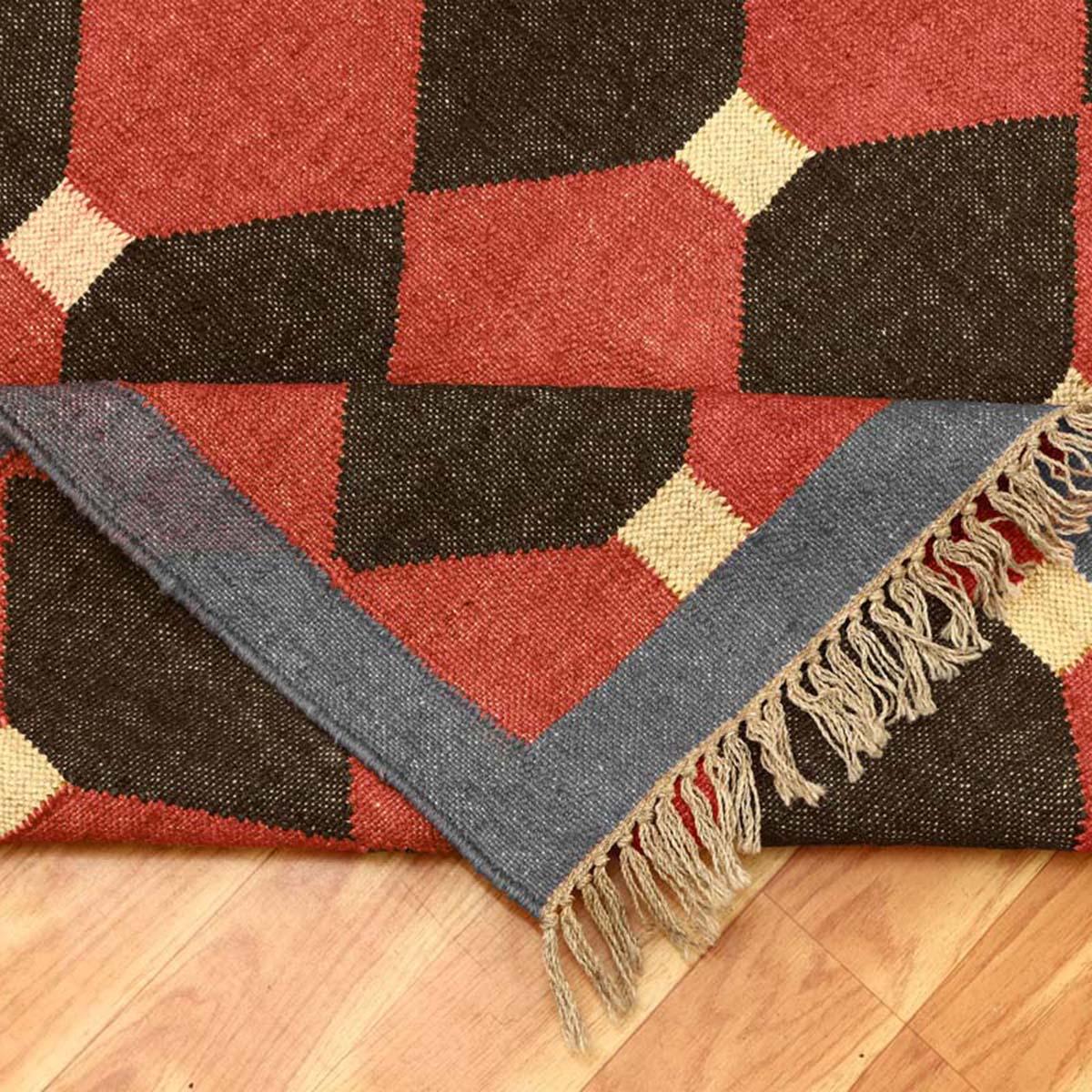 Geometric Maroon Gray Hand Woven Home Decor Wool Jute Rug - Indian Rug Store