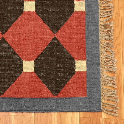 Geometric Maroon Gray Hand Woven Home Decor Wool Jute Rug - Indian Rug Store