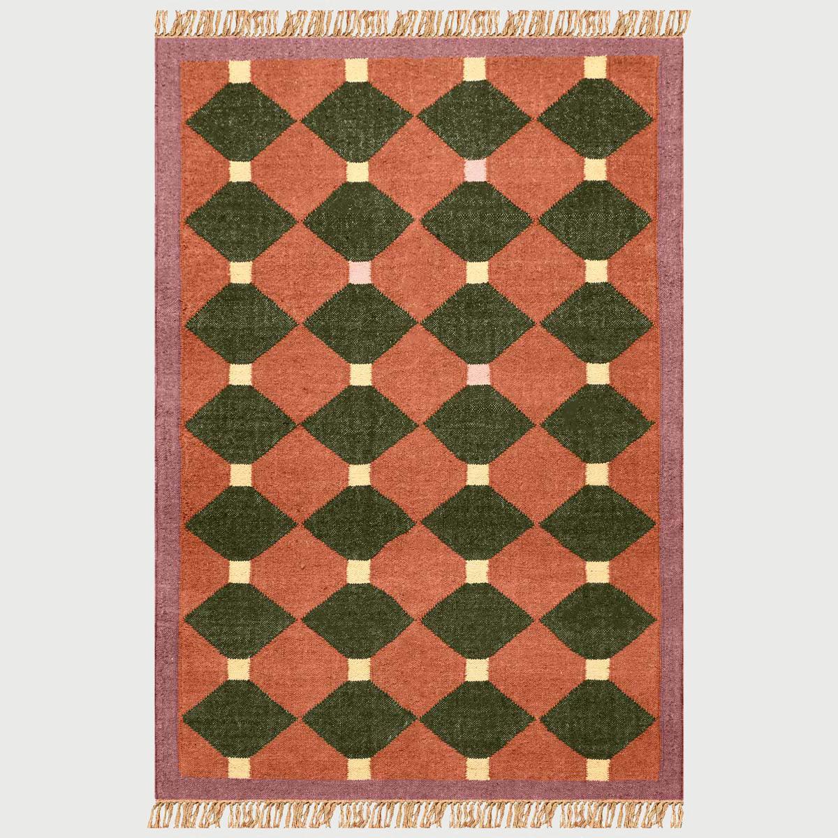 Farm House Decor Rust Multicolor Hand Woven Geometric Wool Jute Rug - Indian Rug Store