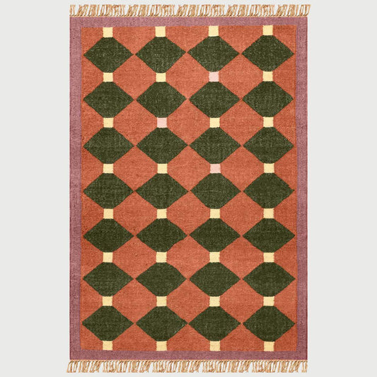 Farm House Decor Rust Multicolor Hand Woven Geometric Wool Jute Rug - Indian Rug Store