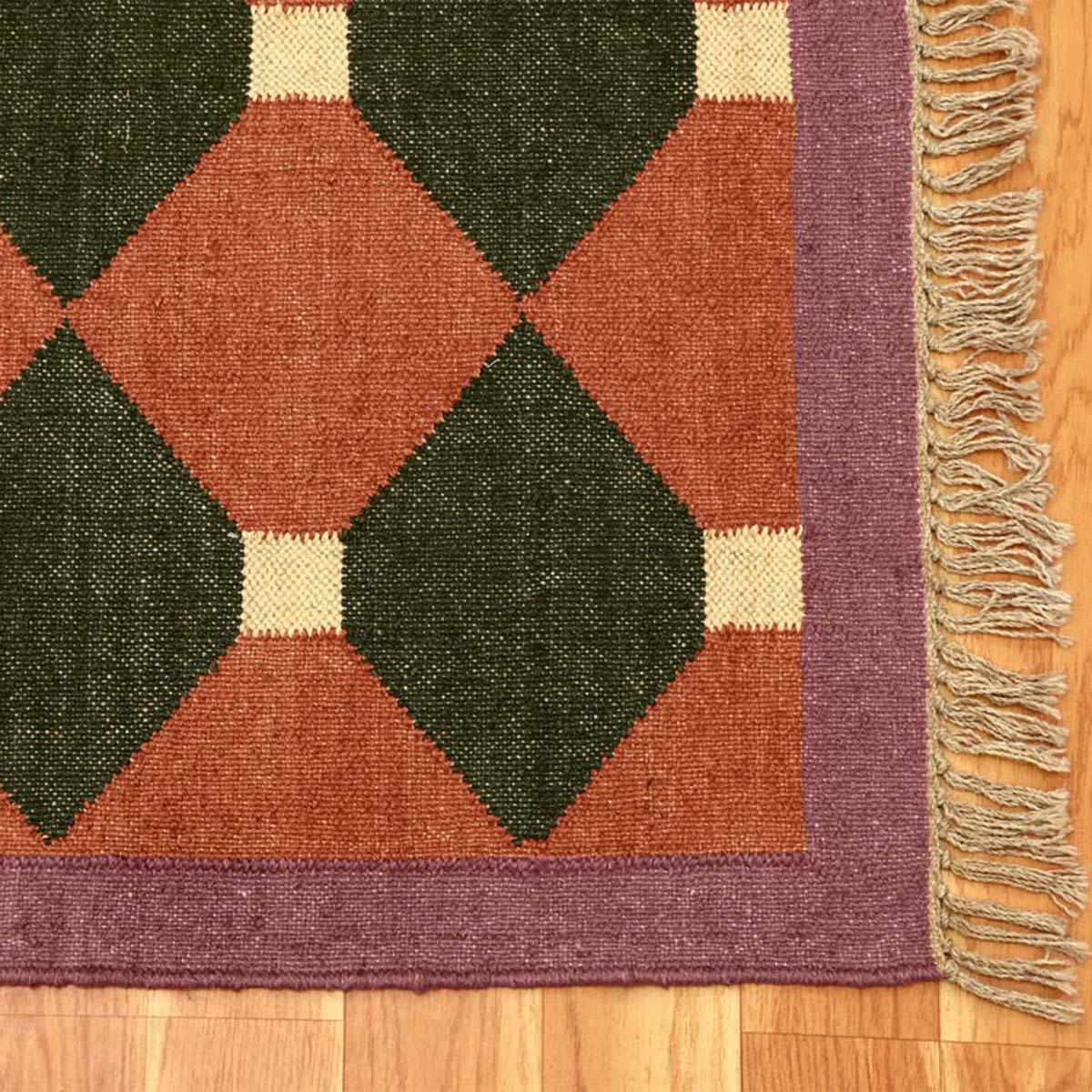 Farm House Decor Rust Multicolor Hand Woven Geometric Wool Jute Rug - Indian Rug Store