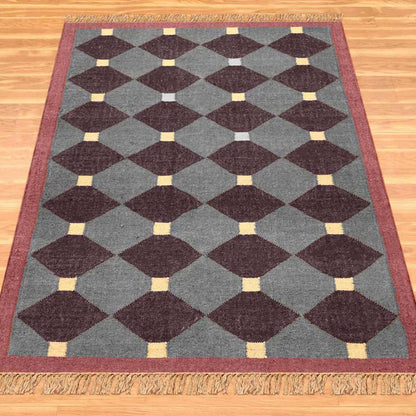 Hand Woven Rectangle Gray Multicolor Geometric Dining Room Wool Jute Rug - Indian Rug Store