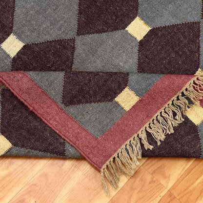 Hand Woven Rectangle Gray Multicolor Geometric Dining Room Wool Jute Rug - Indian Rug Store