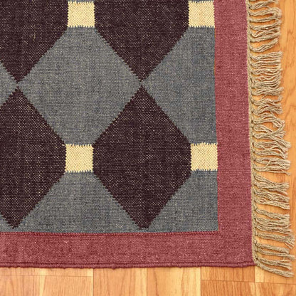 Hand Woven Rectangle Gray Multicolor Geometric Dining Room Wool Jute Rug - Indian Rug Store