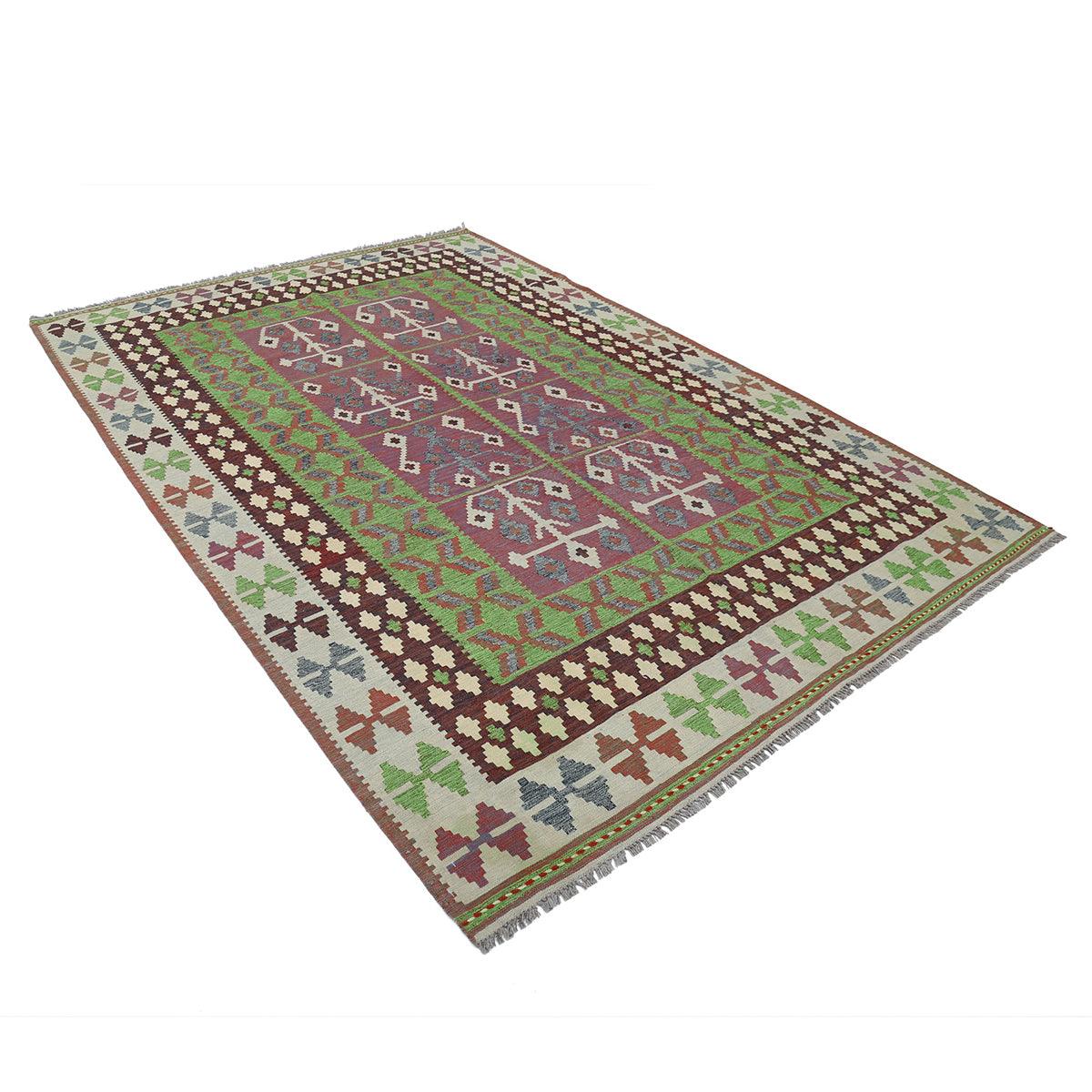 Hand Woven Green Tribal Wool Kilim Rug WK-503