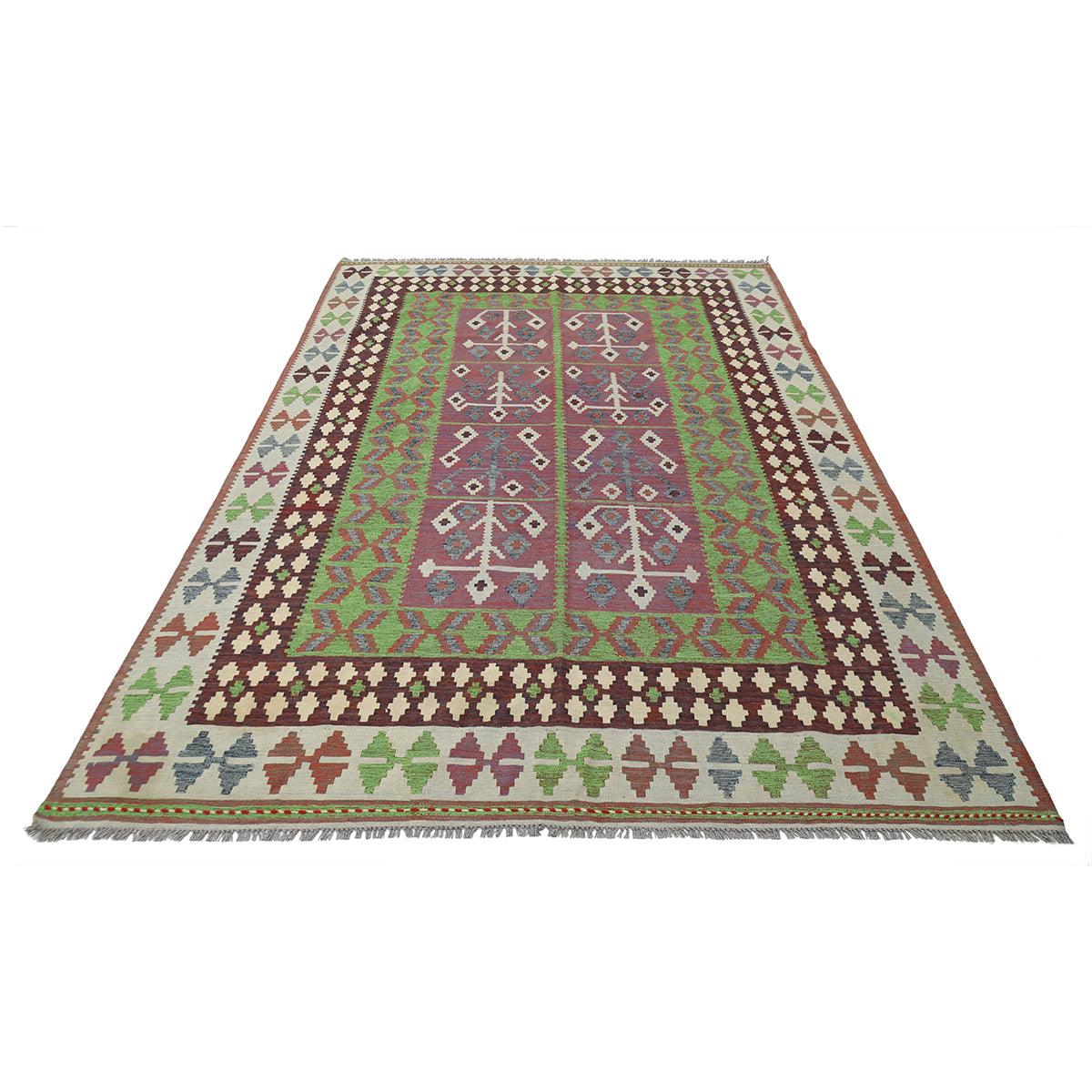 Hand Woven Green Tribal Wool Kilim Rug WK-503