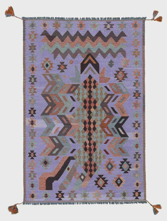 Alfombra india de gran tamaño, tejida a mano, de lana morada, estilo kilim WK-504