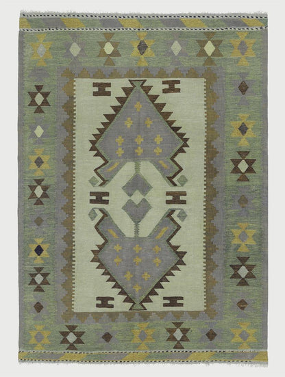 Olive Green Hand Woven Wool Kilim Outdoor Area Rug WK-505