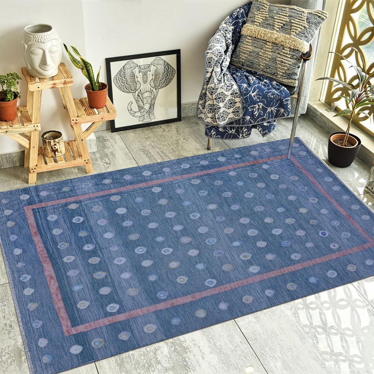 Blue Hand Woven Bed Room Kilim Wool Rug WK-506