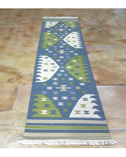 Alfombra Kilim de lana azul tejida a mano de la India de gran tamaño WK-512