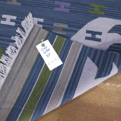 Alfombra Kilim de lana azul tejida a mano de la India de gran tamaño WK-512