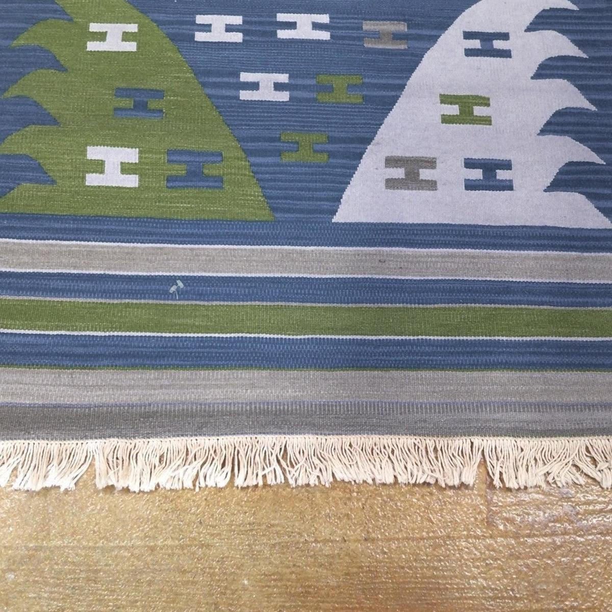 Alfombra Kilim de lana azul tejida a mano de la India de gran tamaño WK-512