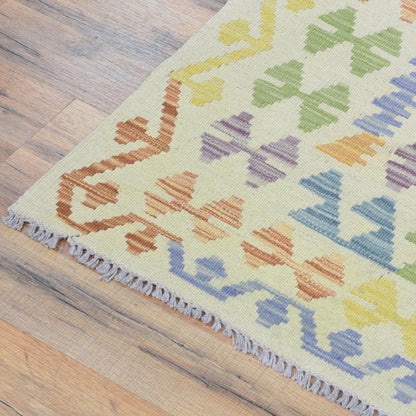 Beige Hand Woven Wool Kilim Large Rug For Bedroom WK-513