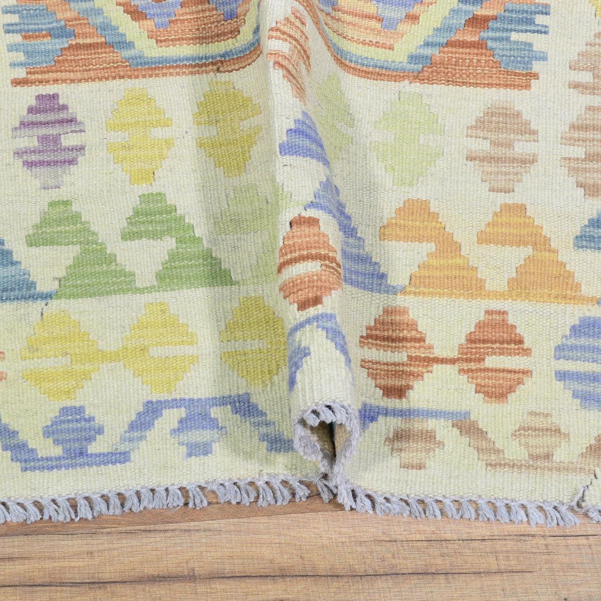 Tappeto Kilim grande in lana intrecciata a mano beige per camera da letto WK-513