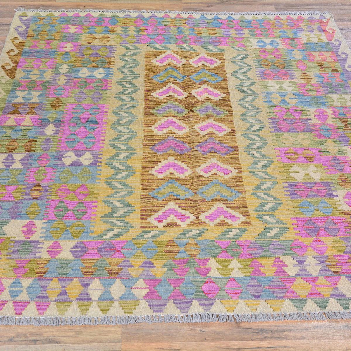 Alfombra Kilim de lana tejida a mano para salón y recibidor WK-517