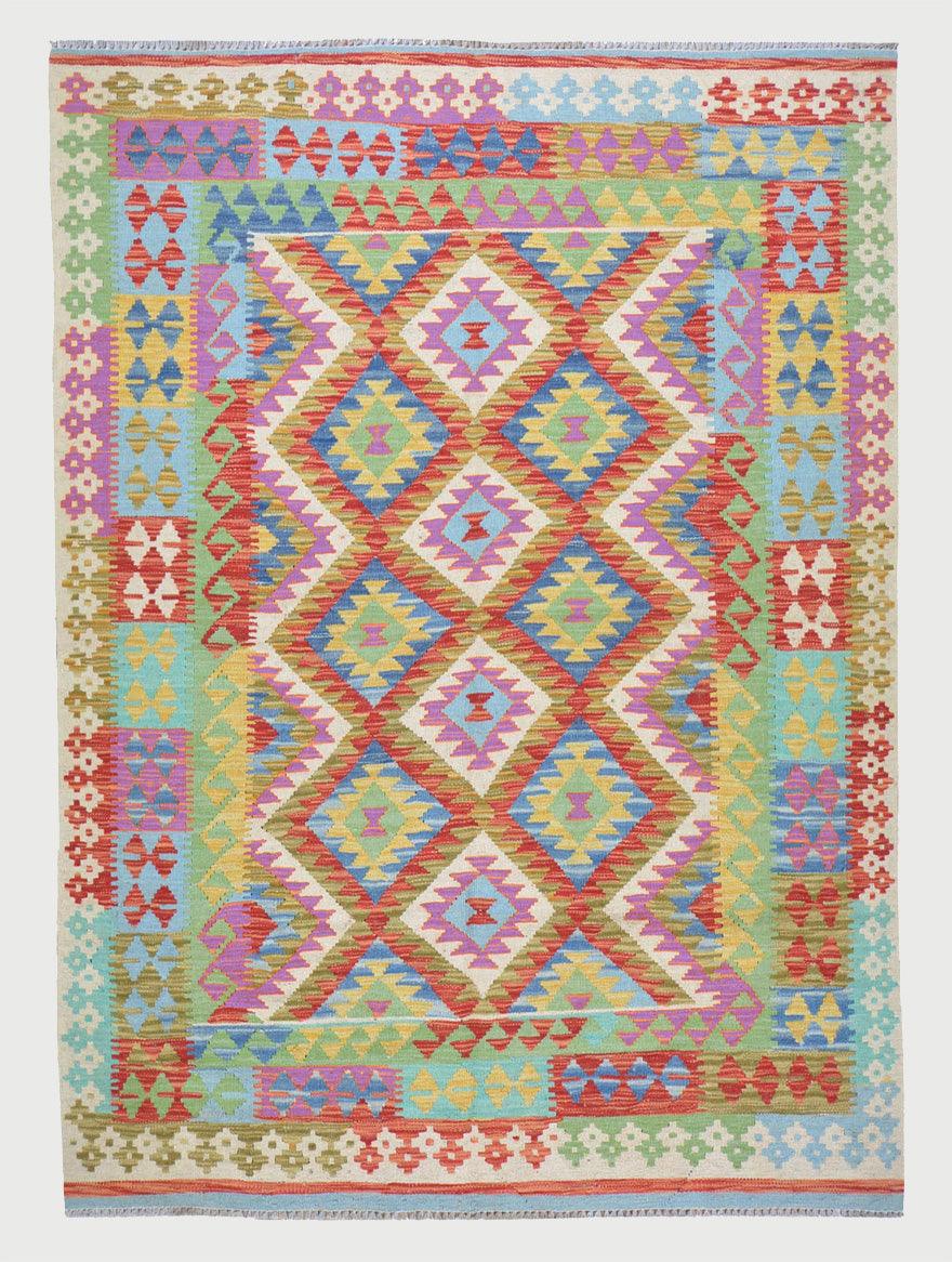 Tappeto Kilim indiano in lana rossa tessuto a mano, grande, WK-519