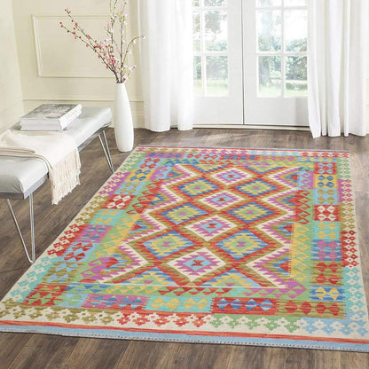 Tappeto Kilim indiano in lana rossa tessuto a mano, grande, WK-519