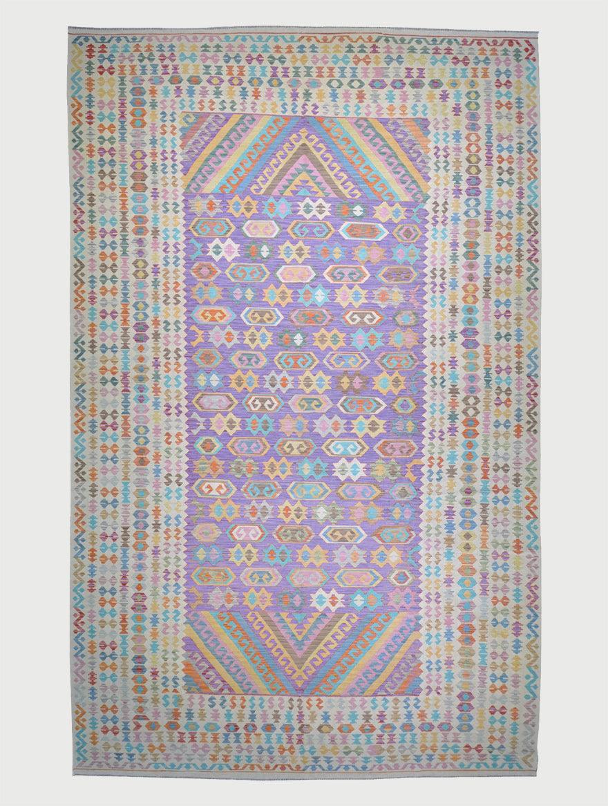 Tappeto da letto Kilim in lana intrecciata a mano grigio WK-520