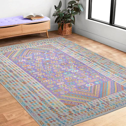 Tappeto da letto Kilim in lana intrecciata a mano grigio WK-520