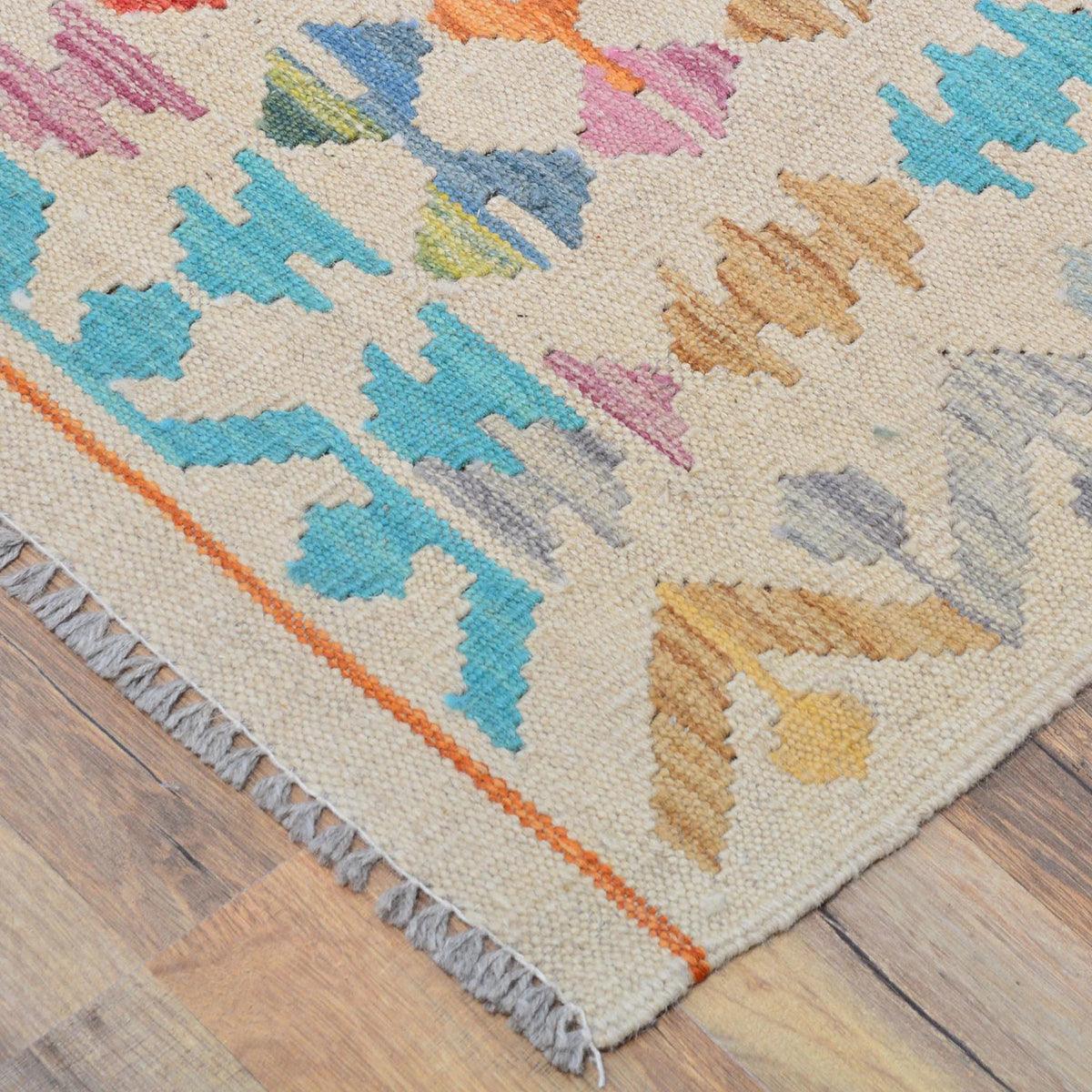 Tappeto da letto Kilim in lana intrecciata a mano grigio WK-520