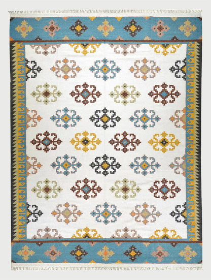 Alfombra Kilim de lana tejida a mano natural para comedor, color blanco WK-521