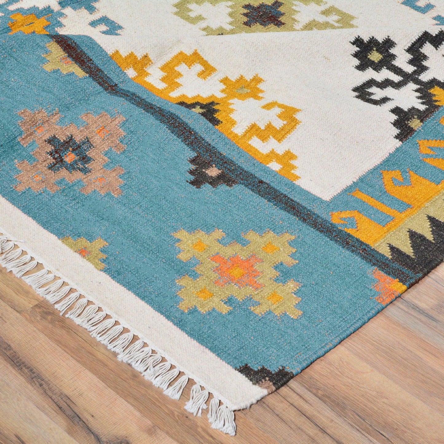 Alfombra Kilim de lana tejida a mano natural para comedor, color blanco WK-521