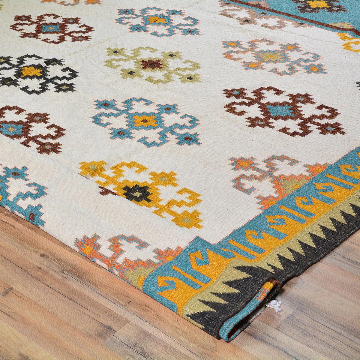 Alfombra Kilim de lana tejida a mano natural para comedor, color blanco WK-521