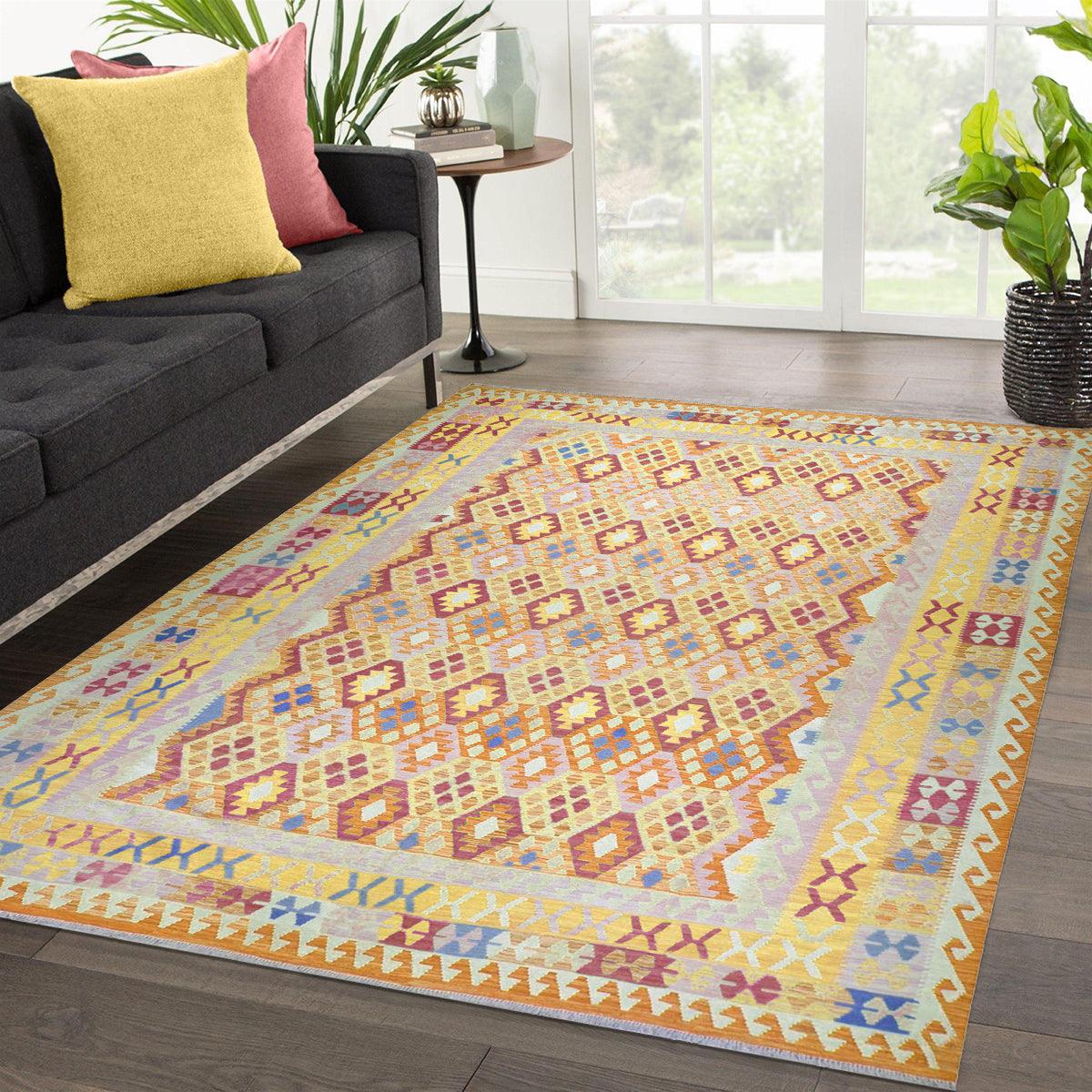 Hand Woven Beige Wool Kilim Outdoor Patio Rug WK-523