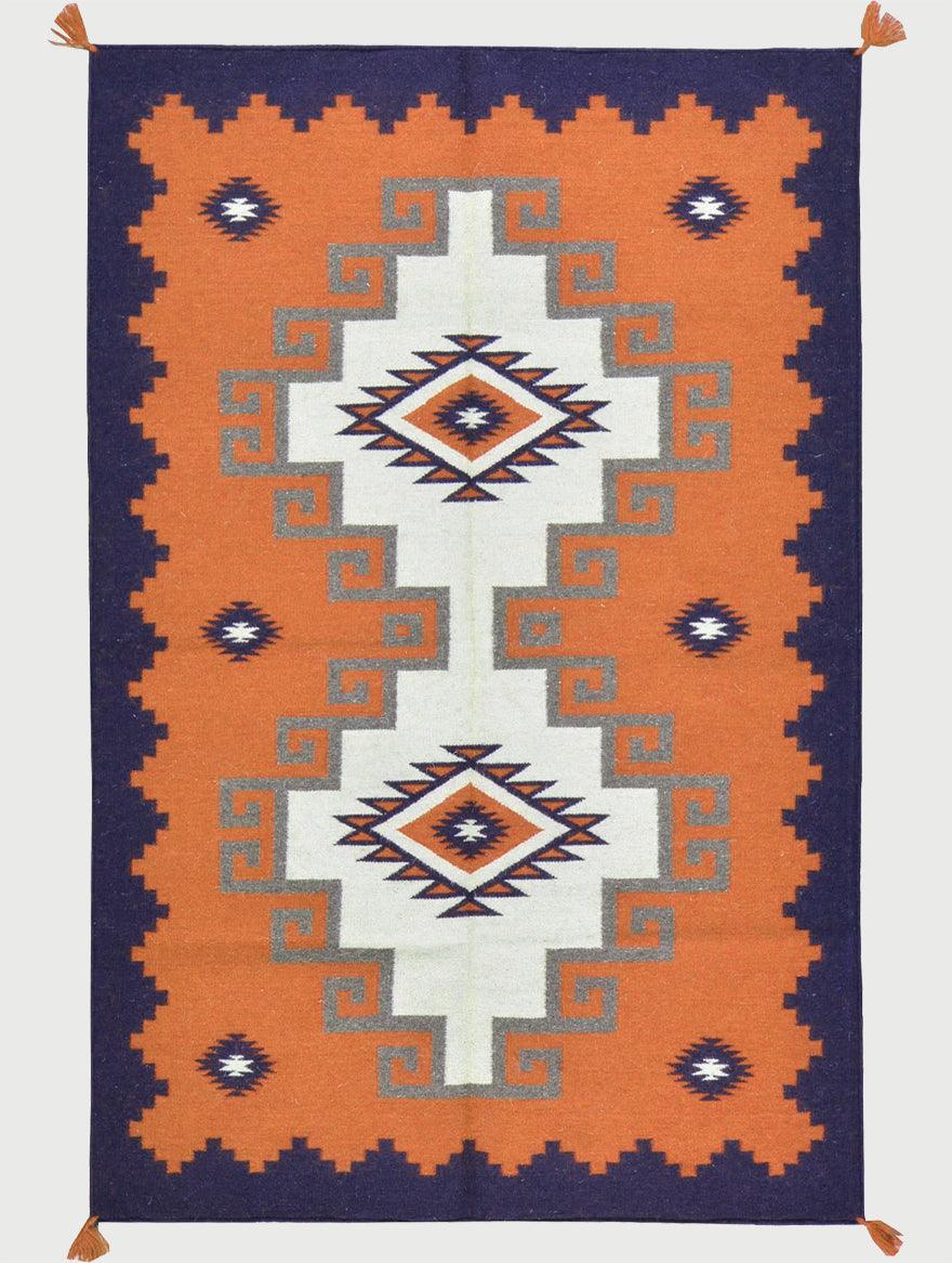 Premium Hand Woven Orange Wool Kilim Rug For Gift WK-524