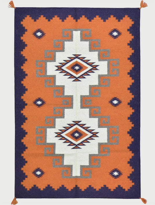 Premium Hand Woven Orange Wool Kilim Rug For Gift WK-524