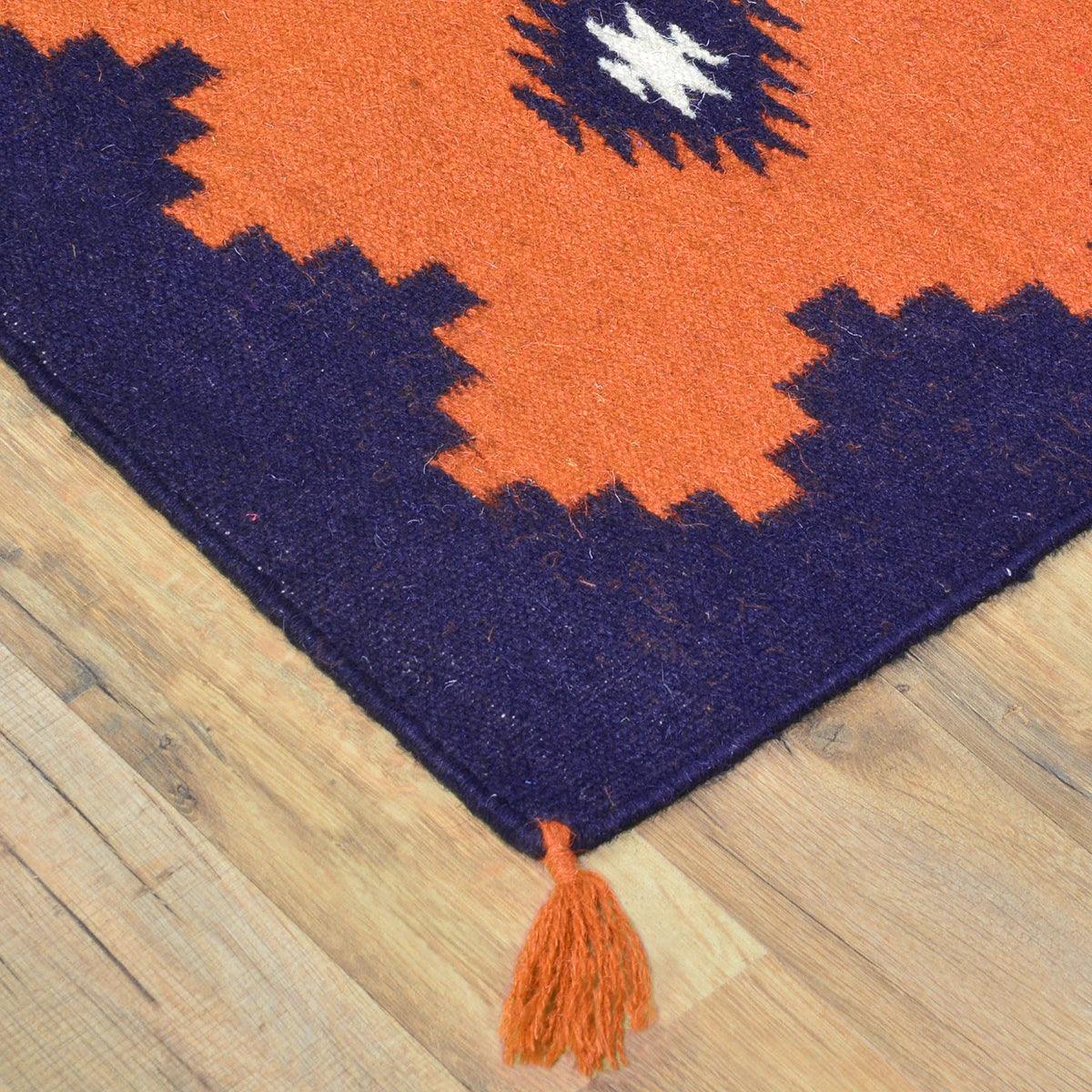 Premium Hand Woven Orange Wool Kilim Rug For Gift WK-524