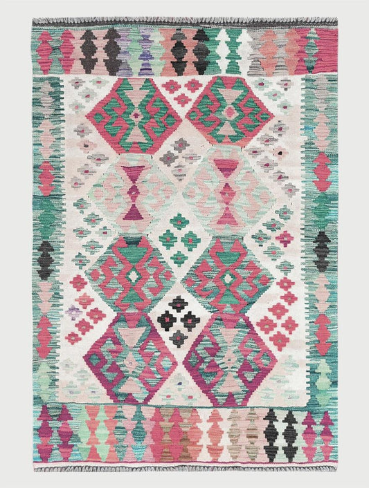 Tappeto Kilim indiano in lana rossa tessuto a mano, grande, WK-527