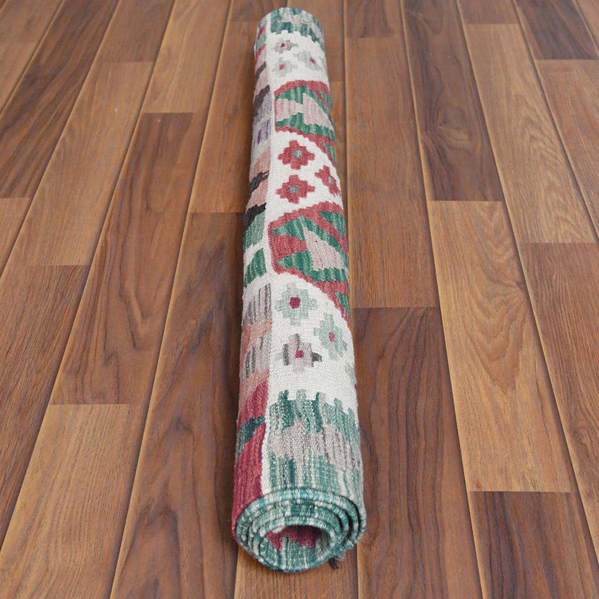 Tappeto Kilim indiano in lana rossa tessuto a mano, grande, WK-527