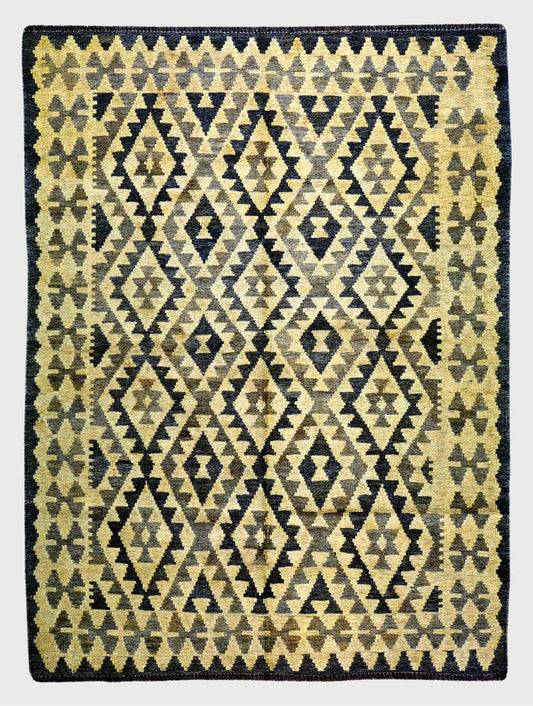 Alfombra Kilim de lana tejida a mano amarilla para dormitorio WK-528