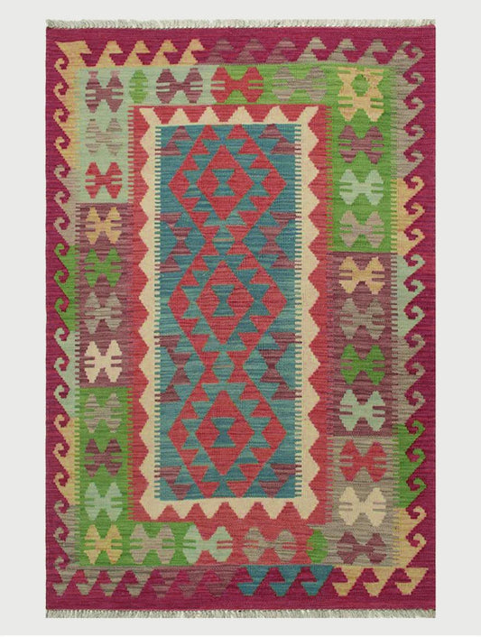 Alfombra Kilim de lana anudada a mano roja para exteriores WK-628