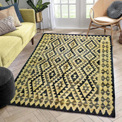 Tappeto da letto Kilim in lana tessuto a mano giallo WK-528