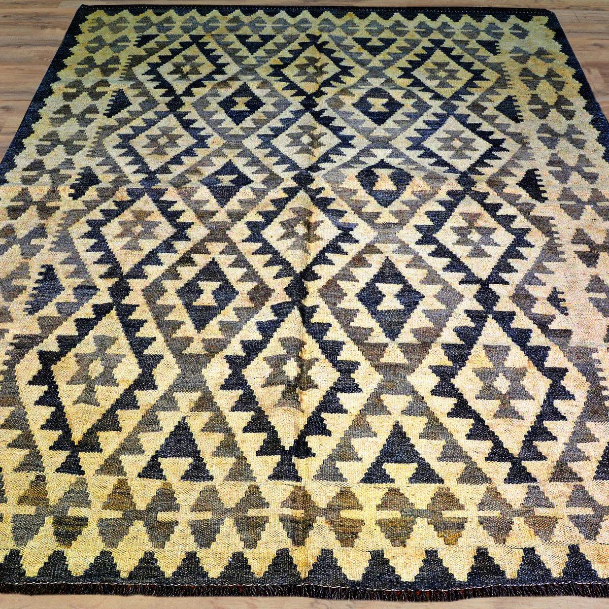 Tappeto da letto Kilim in lana tessuto a mano giallo WK-528