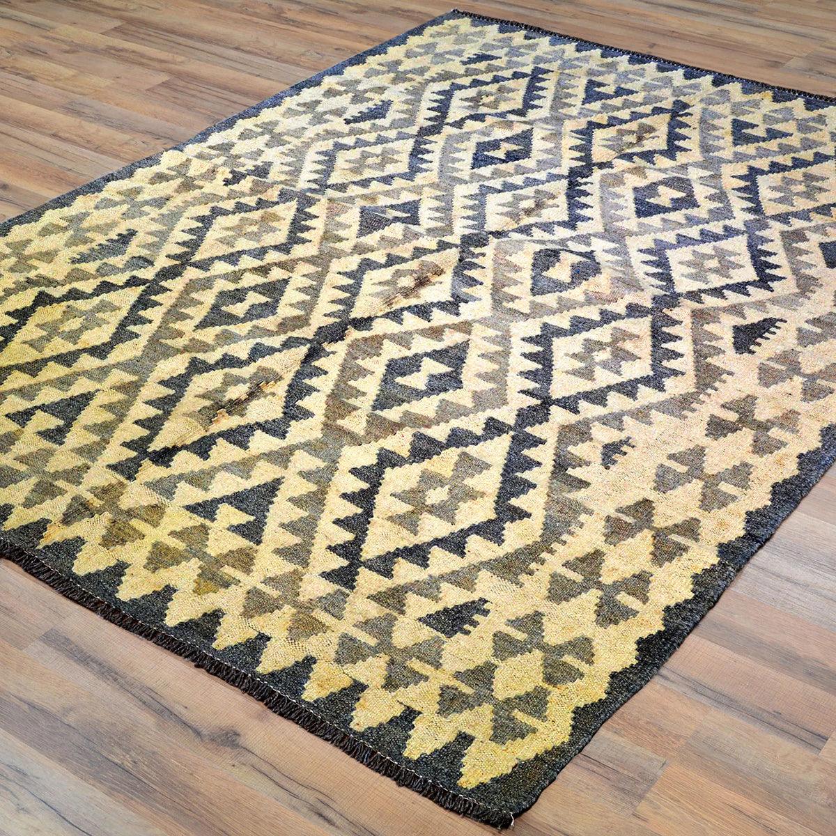 Tappeto da letto Kilim in lana tessuto a mano giallo WK-528