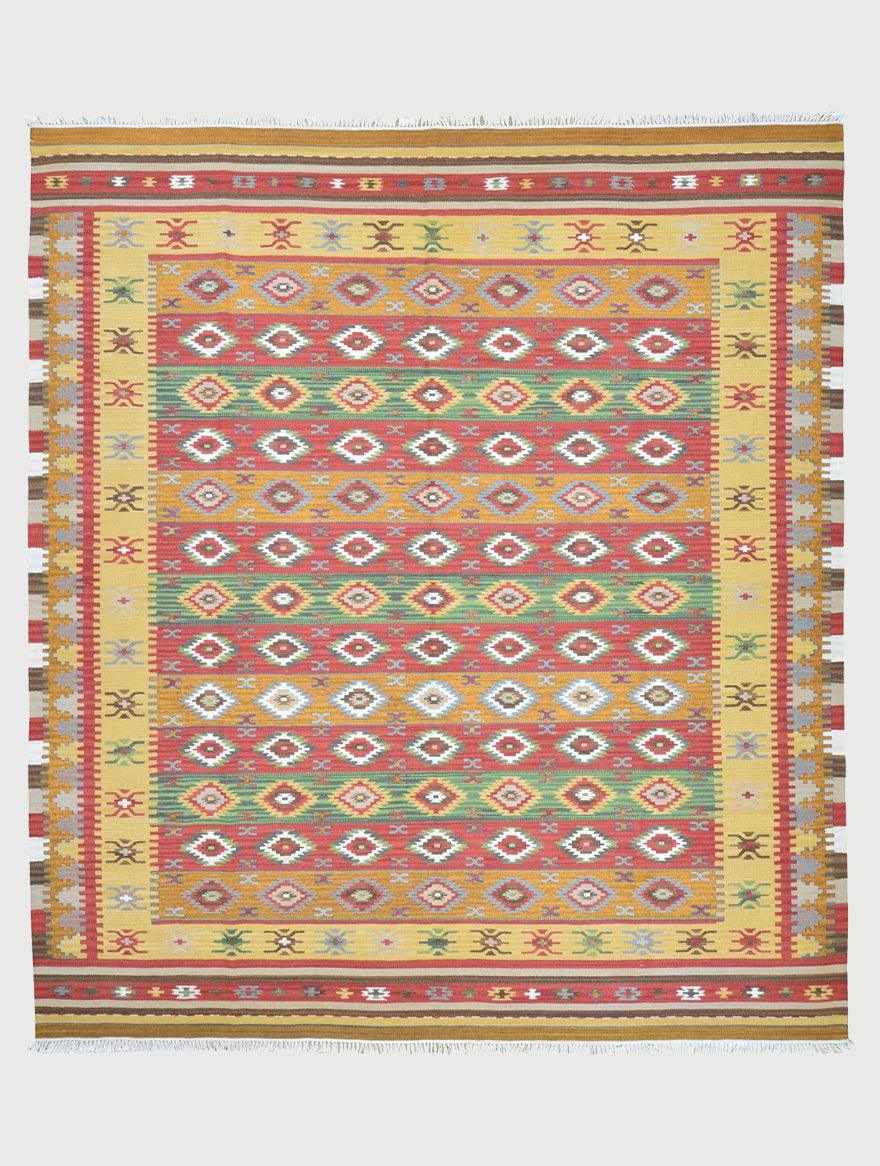 Tappeto da pranzo Kilim in lana naturale intrecciata a mano, rosso WK-531