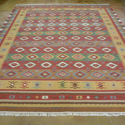 Tappeto da pranzo Kilim in lana naturale intrecciata a mano, rosso WK-531